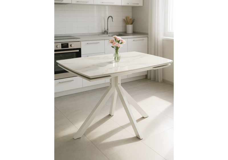 Керамический стол Катчел 120(180)x80 белая шагрень / белый (80x77)