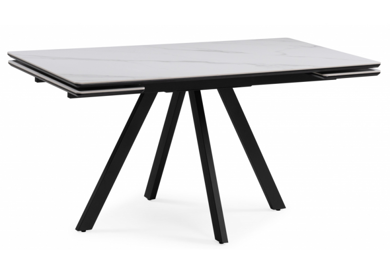 Керамический стол Вилли 140(200)х80 белый мрамор snow white / черный (80x75). 