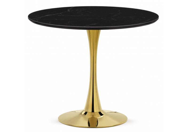 Керамический стол Тулип 90х73 черный мрамор / золото. 
